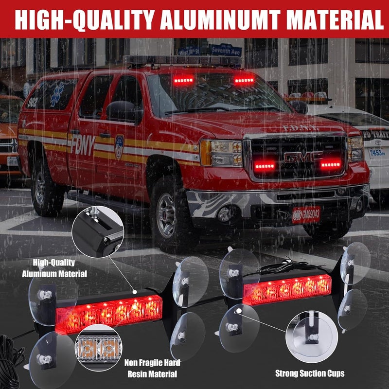 Tiannor 2X 6.1 inch Emergency Strobe Lights Red 12 LED Hazard Warning Flashing Safety Front/Rear Windshield Deck Split Lights Grille for Volunteer Firefighter Vehicles POV Trucks - Image 2